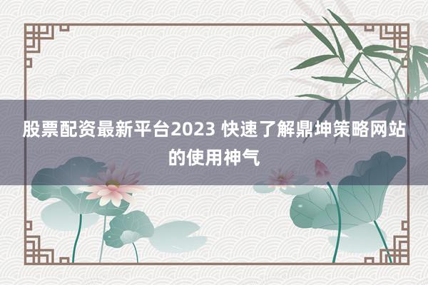 股票配资最新平台2023 快速了解鼎坤策略网站的使用神气