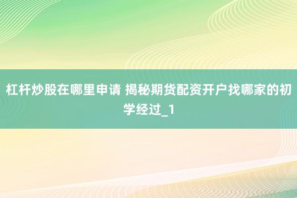 杠杆炒股在哪里申请 揭秘期货配资开户找哪家的初学经过_1