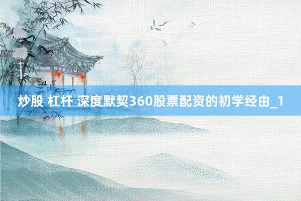 炒股 杠杆 深度默契360股票配资的初学经由_1